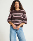 Hallo Pullover in Fudge with Pink Stripes