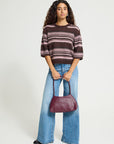 Hallo Pullover in Fudge with Pink Stripes