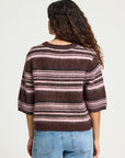 Hallo Pullover in Fudge with Pink Stripes