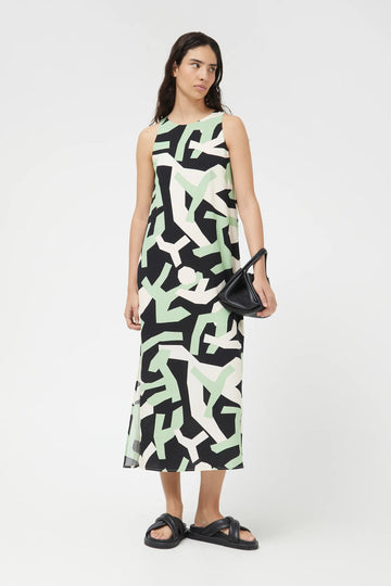Long Structured Dress with Geometric Print