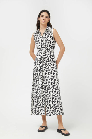 Midi Dress with Black and White Coral Print