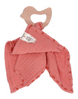 Cotton Cuddle Cloth with Bird Teething Ring Coral