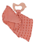 Cotton Cuddle Cloth with Bird Teething Ring Coral