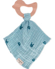 Cotton Cuddle Cloth with Bird Teething Ring in Blue
