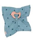 Cotton Cuddle Cloth with Bird Teething Ring in Blue