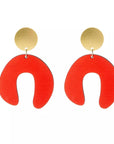 D Doodle Earrings in Wood and Brass Red
