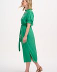 Carlota Midi Dress in Green, Folk Floral Embroidery