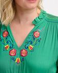 Carlota Midi Dress in Green, Folk Floral Embroidery