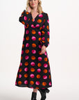 Marcie Midi Dress in Black Split Polka Dot