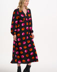Marcie Midi Dress in Black Split Polka Dot