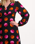 Marcie Midi Dress in Black Split Polka Dot