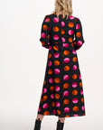 Marcie Midi Dress in Black Split Polka Dot