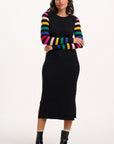 Liselle Midi Knit Dress in Black Rainbow Sleeves