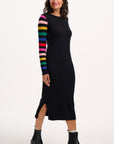Liselle Midi Knit Dress in Black Rainbow Sleeves