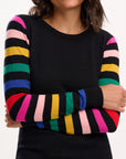 Liselle Midi Knit Dress in Black Rainbow Sleeves