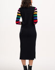Liselle Midi Knit Dress in Black Rainbow Sleeves