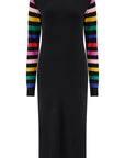Liselle Midi Knit Dress in Black Rainbow Sleeves