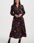 Dottie Maxi Shirt Dress in Black with Jungle Panther Pattern