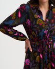 Dottie Maxi Shirt Dress in Black with Jungle Panther Pattern