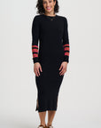 Liselle Midi Knit Dress in Black with Leopard Stripes