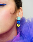Ava Earrings in Duck Egg, Cobalt blue and Lemon