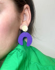 D Doodle Earrings in Wood and Brass Purple