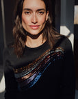 Cece Sequin Jumper in Black, Sequin Wave