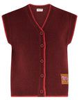 Amber Knit Vest in Burgundy with Red Trim