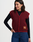 Amber Knit Vest in Burgundy with Red Trim