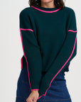 Rozalia Jumper in Jade with Pink Trim