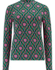 Annika Turtleneck Jersey Top in Green Multi Flower Explosion
