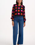 Ronnie Puff Sleeve Top in Black | Split Polka Dot