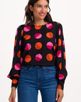 Ronnie Puff Sleeve Top in Black | Split Polka Dot