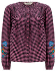 Leah Blouse in Rose Gingham Floral Embroidery