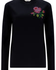 Brunswick Jersey Top in Black with Rose Cross Stitch Motif