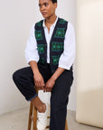 Partridge Fair Isle Waistcoat Vest in Porcelain Maritime Hedgerow