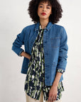 Wren Flutter Shirt in Camellia Stripe Forest Green