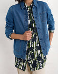 Wren Flutter Shirt in Camellia Stripe Forest Green