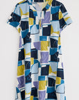 Wreathe Short Sleeve Jersey Tunic in Block Shapes Bilberry