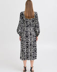 Gocina Midi Dress in Black with Floral Pattern