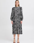 Gocina Midi Dress in Black with Floral Pattern