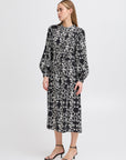 Gocina Midi Dress in Black with Floral Pattern