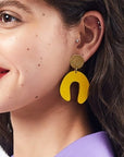 D Doodle Earrings in Wood and Brass Yellow