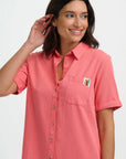 Zoe Mini Shirt Dress in Coral