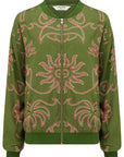 Bobbi Bomber Jacket in Khaki Tropical Line Drawing
