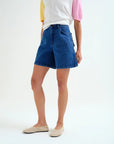 Blue Denim Shorts with Wavy Detail