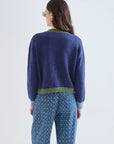 Two Tone Knit Carigan in Blue and Green