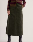 Window Wren Cord Midi Skirt in Nori