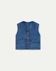 Blue Denim Waistcoat with Wavy Detail