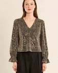 Rhinestone V Neck Blouse